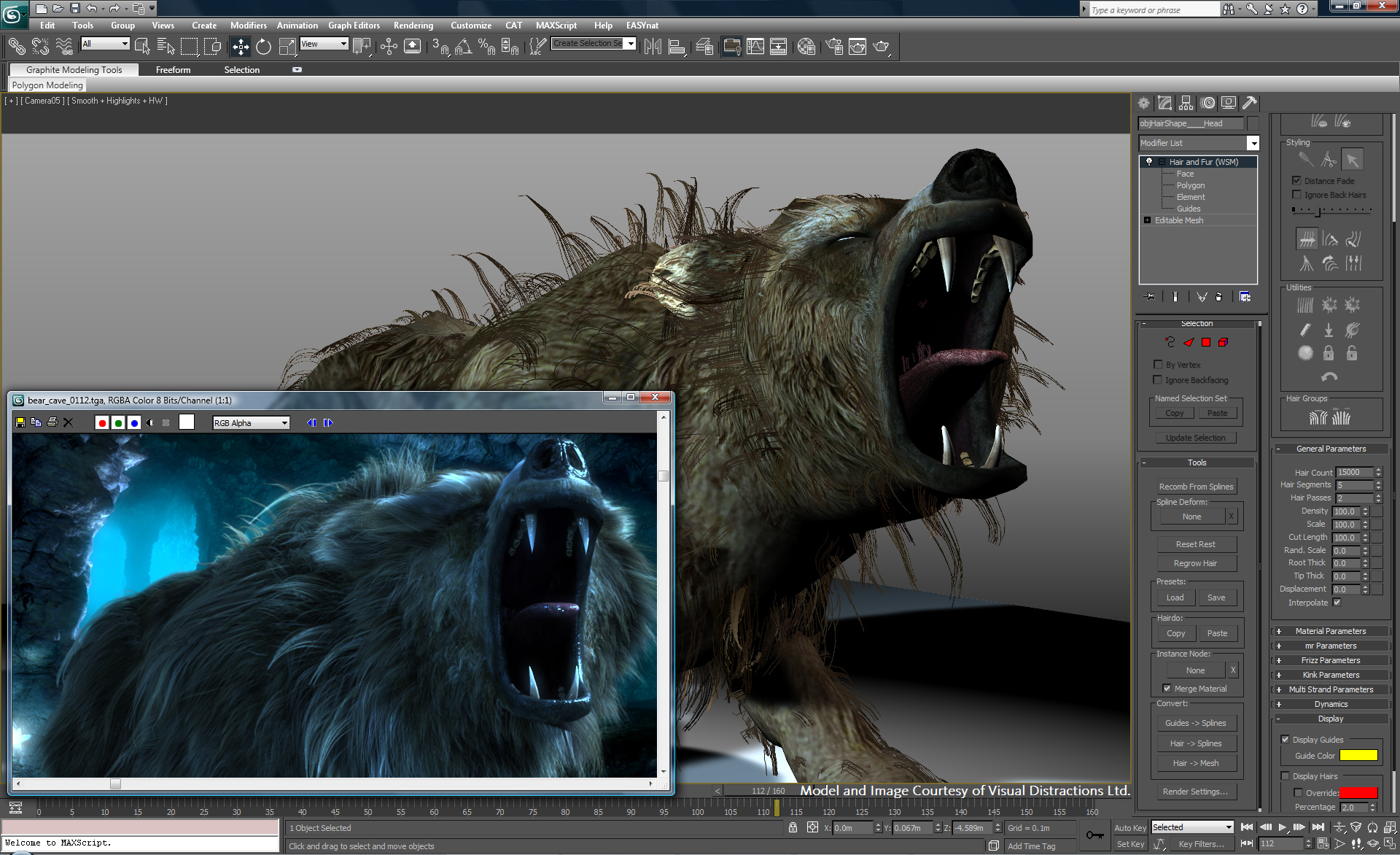 Using tools for the hair and fur on this bear.